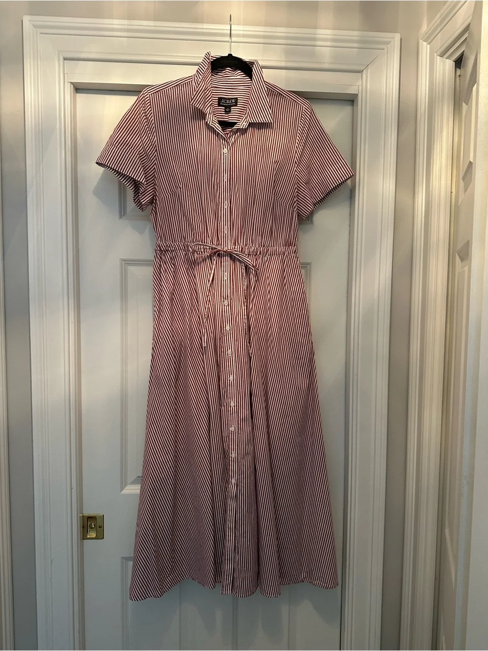 J. Crew Striped white and burnt red Shirtwaist Maxi Dress